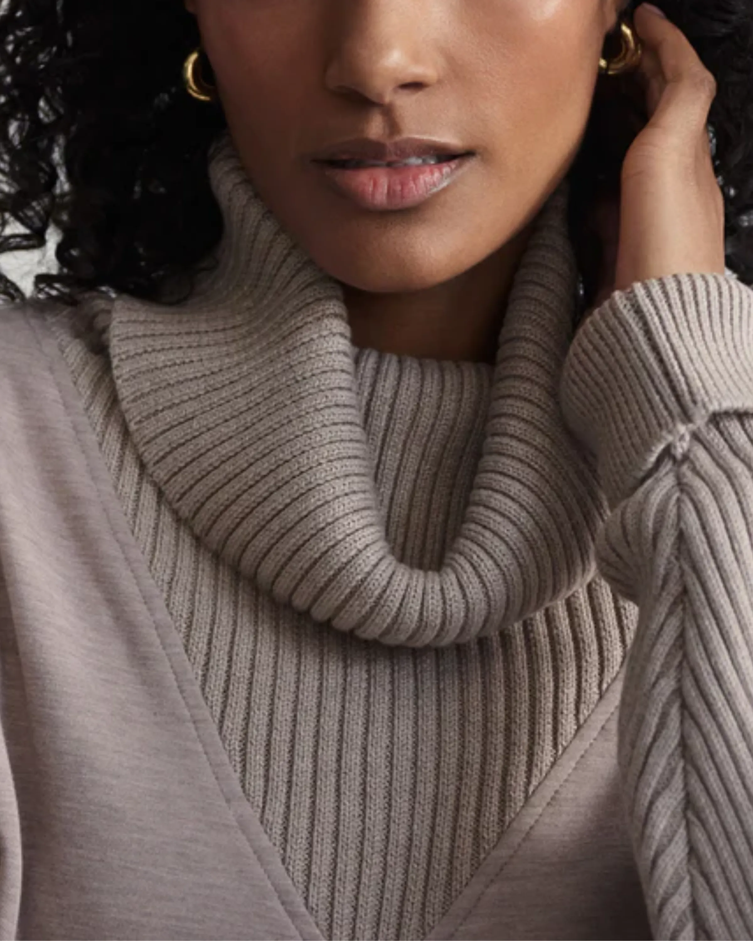 Varley Hannah Cowl Neck Sweat in Taupe Marl