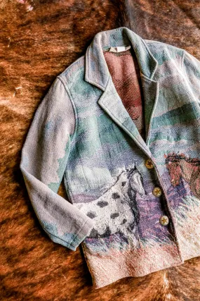 Vintage Western Horse Print Blazer