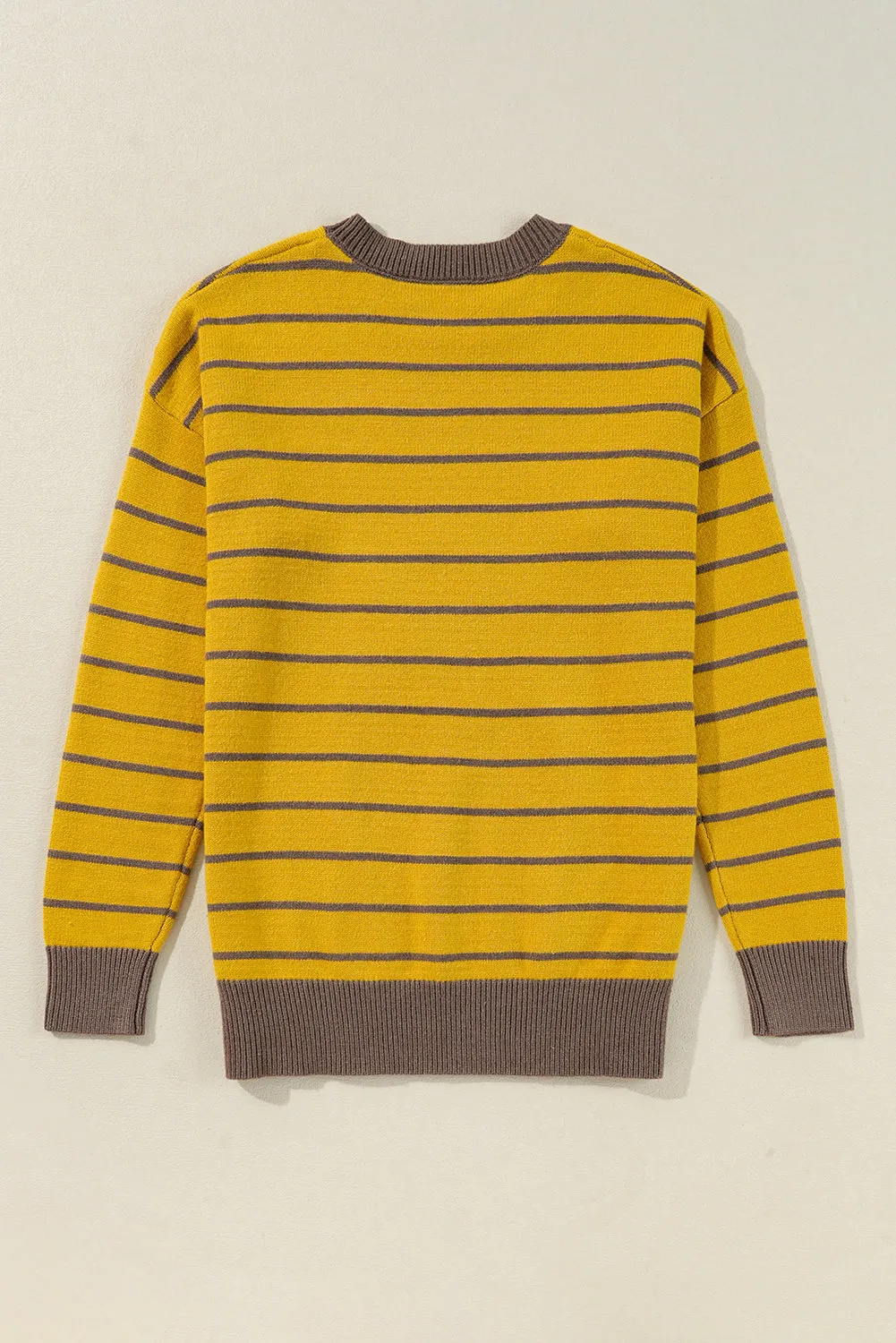 Yellow Stripe Daisy Floral Knitted Round Neck Sweater